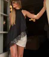 Шелковый топ с кружевом TOR-2688A420