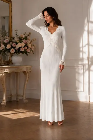 Длинное платье с кружевом LEG-26813A27 Длинное платье с кружевом LEG-26813A27