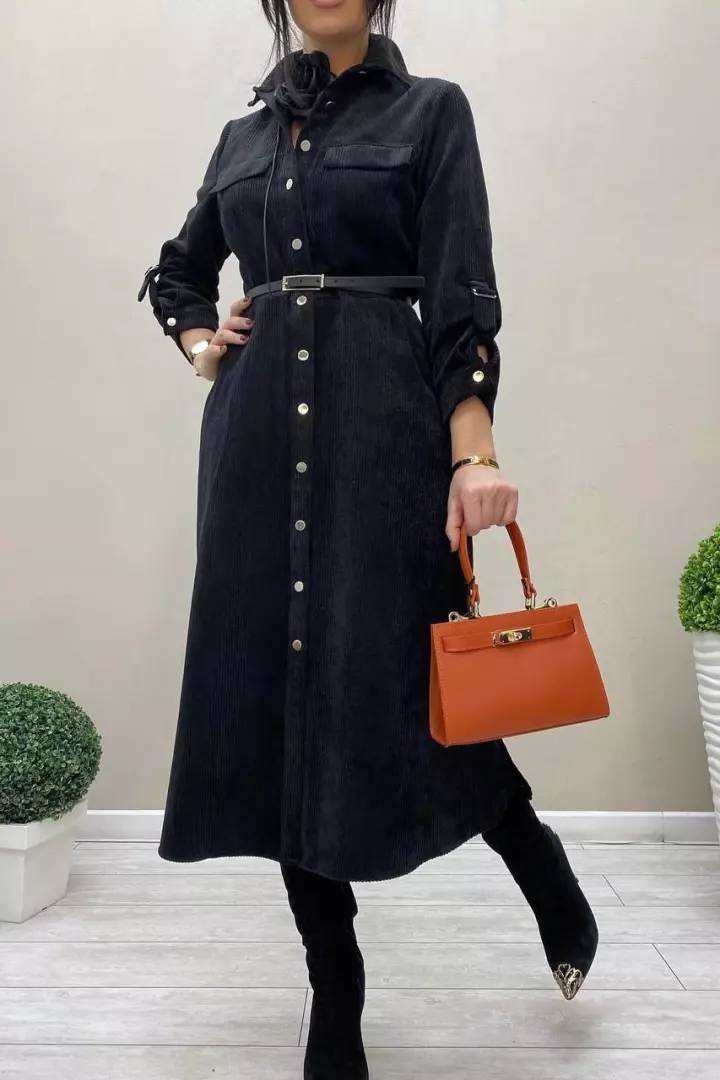 Вельветова сукня на гудзиках RED-96A650