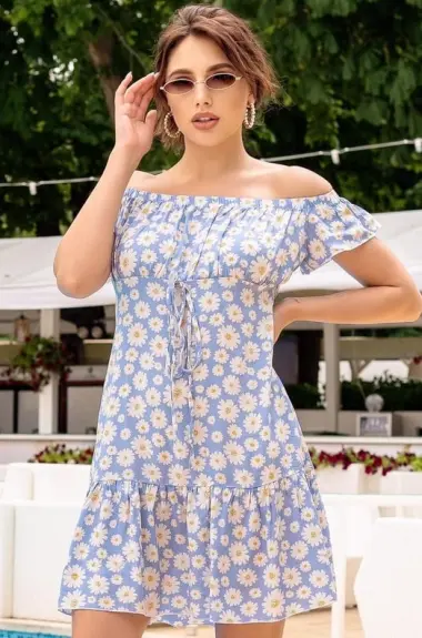 Платье с открытыми плечами летнее NJ-OKO-2020A8 Платье с открытыми плечами летнее NJ-OKO-2020A8