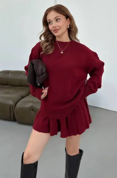 Вязаный костюм юбка и свитер  ELZ-5157A800