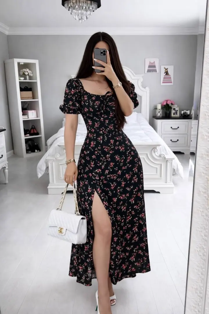 Платье с разрезом на ноге летнее  KIK-014A409
