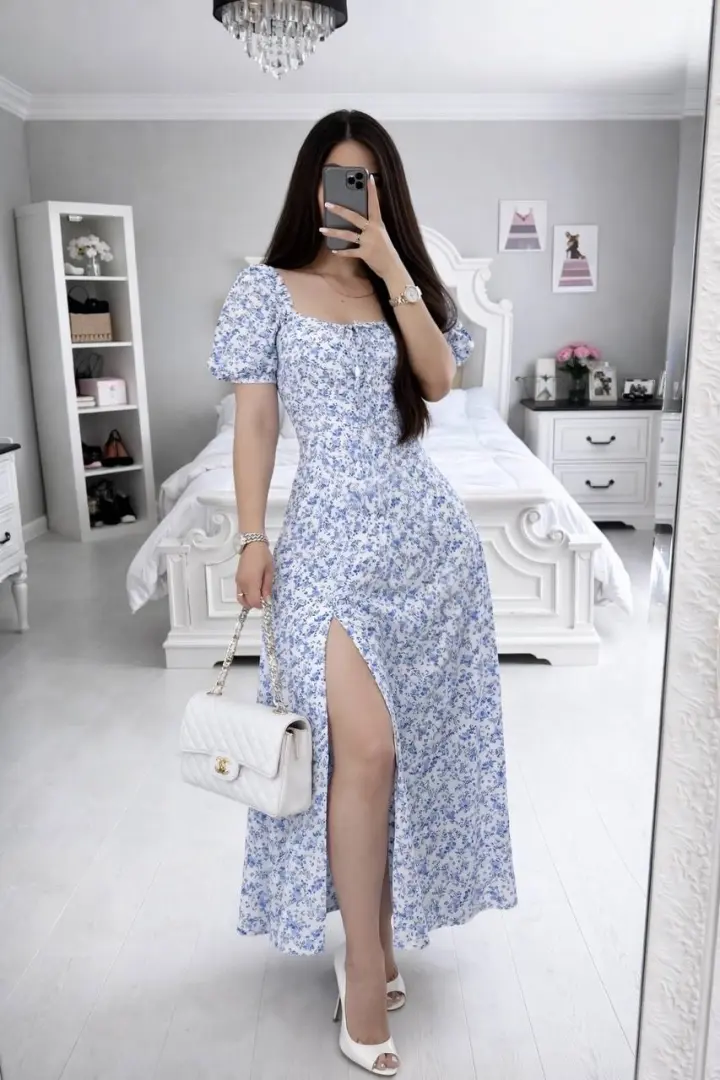 Платье с разрезом на ноге летнее  KIK-014A409